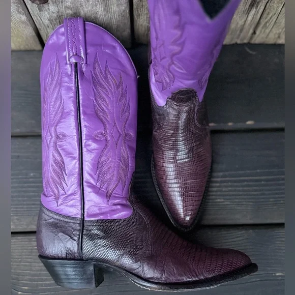 Vintage Purple Tony Lama Exotic Leather Women's Cowboy Boots - Picture 5 of 8